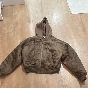 Good American cropped Hooded Bomber Jacket size 3/4 large xl